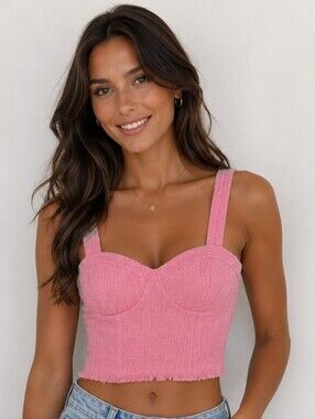 Zara Cropped Tweed Bustier Top Size Small
